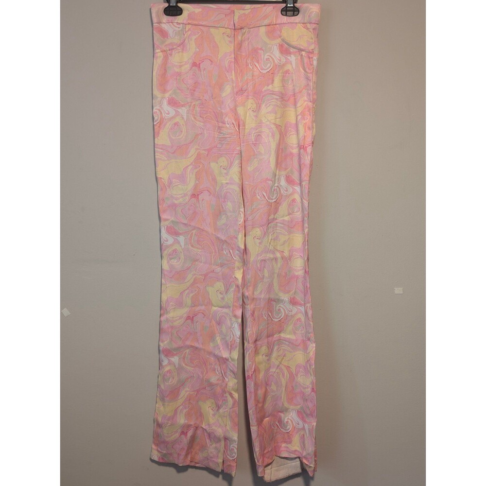 Zara Retro Womens Flare Pants With Flowers & Split Bottom Size Medium New No Tag